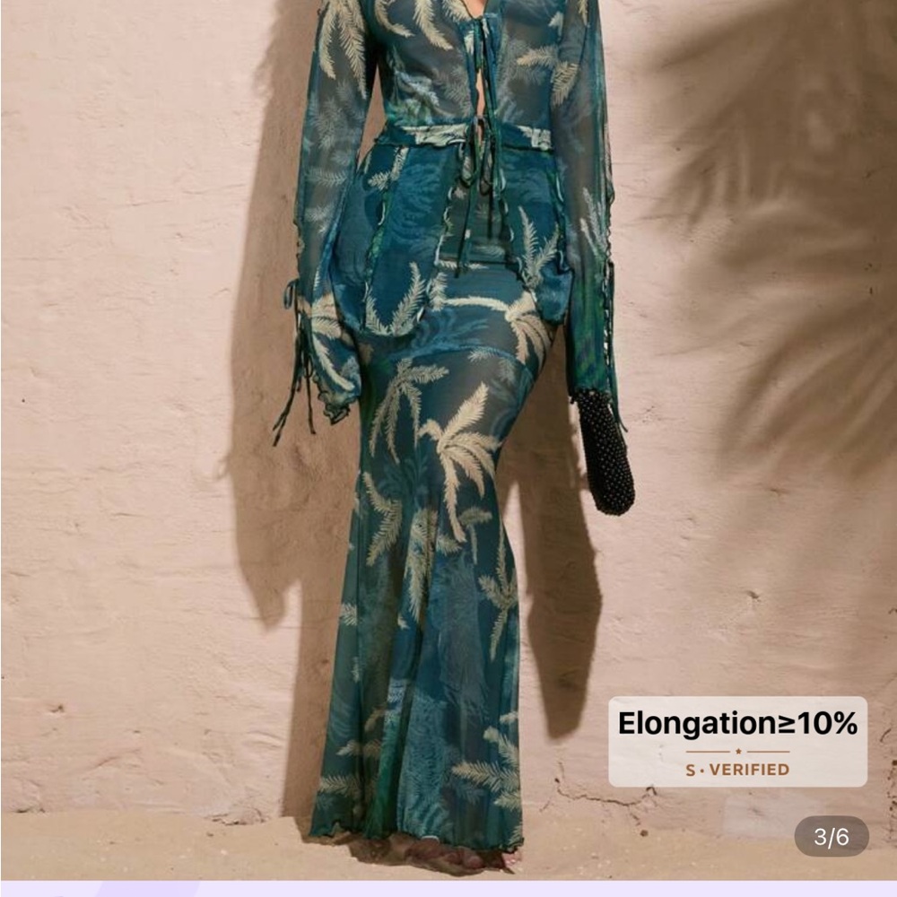 Teal Palm Print Mesh Two Piece Set